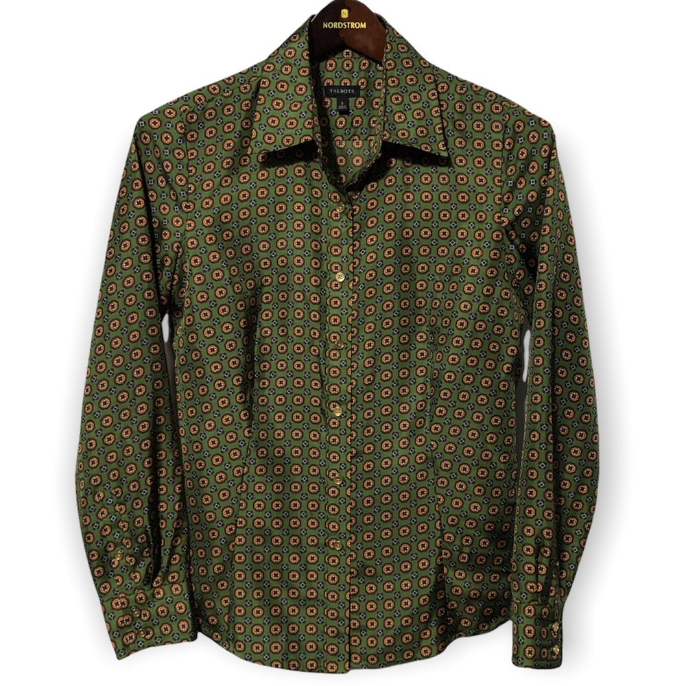 Talbots Women’s Green Sateen Button Down Shirt